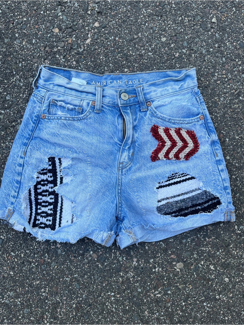 American Eagle upcycled patchwork denim shorts size 0 one of a kind sashimi boro